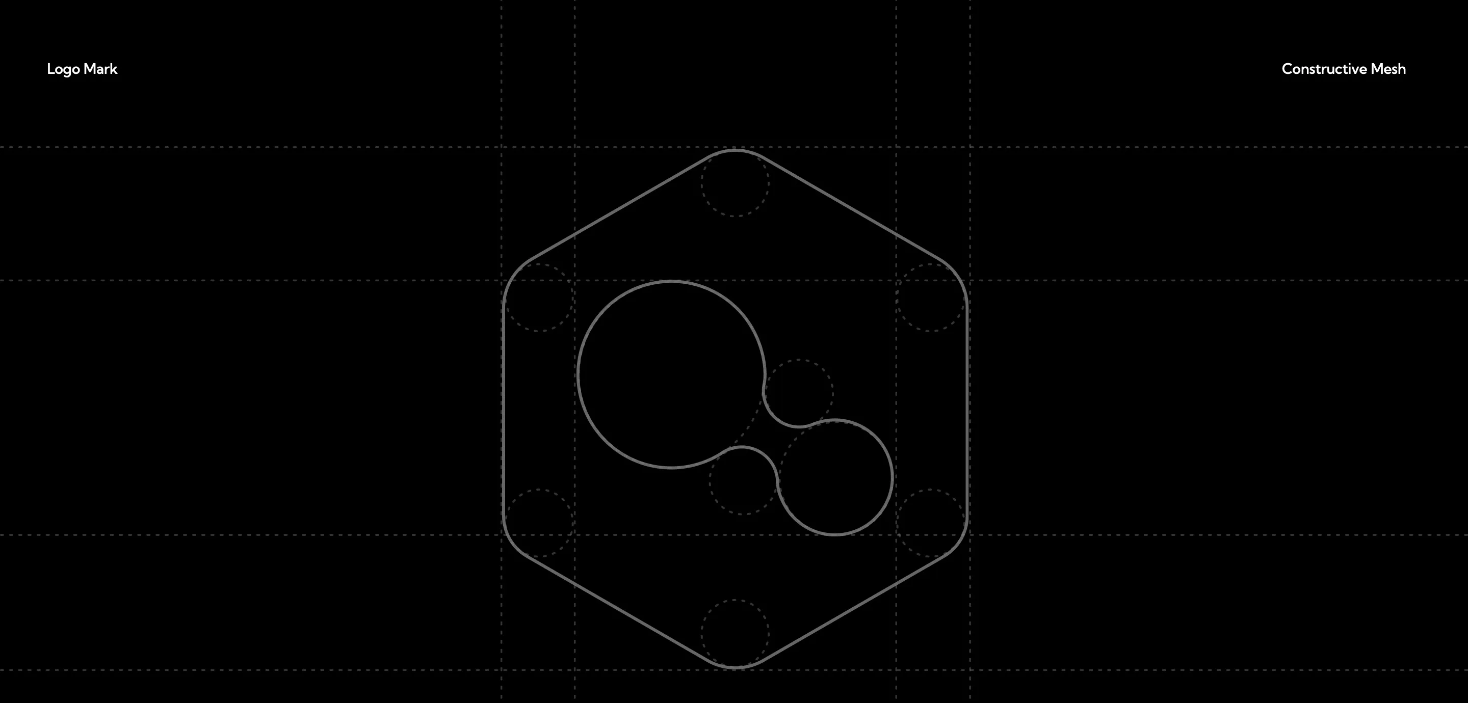 The construction mesh for the logo mark: the hexagon with rounded corners and the two joined circles drawn in outline over a grid of guide circles.