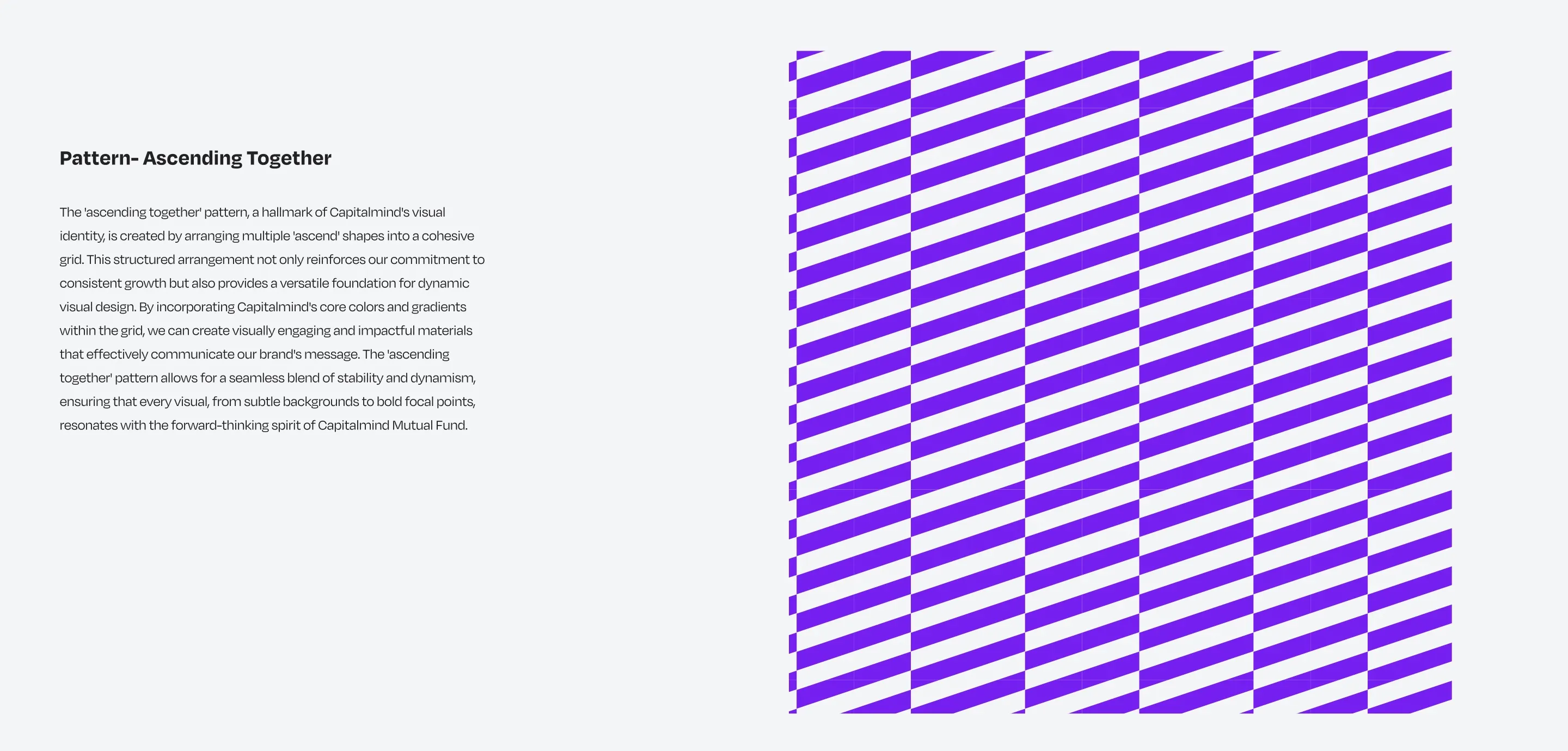 The Ascending Together pattern: rows of upward-slanting Ascend bars in Electric Purple, repeated into a diagonal grid.